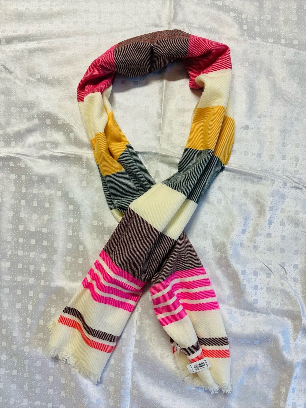 GAP Striped Multicolor Scarf - Pink, Yellow, Cream, Gray, Brown. 25x78 inch.